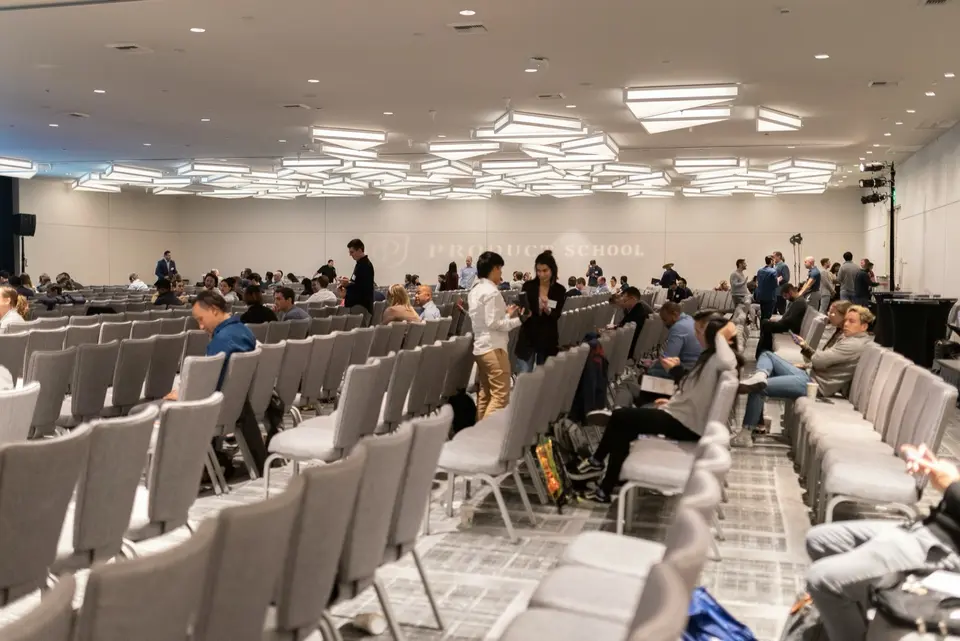 Large conference hall with seating before a session